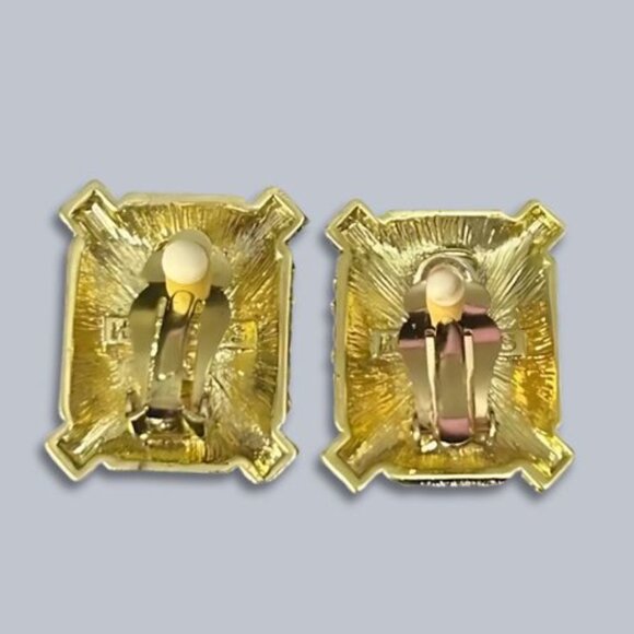 Heidi Daus Clip Earrings Estate Splendor Clear Crystal Rectangular Gold Tone OS - Picture 9 of 12